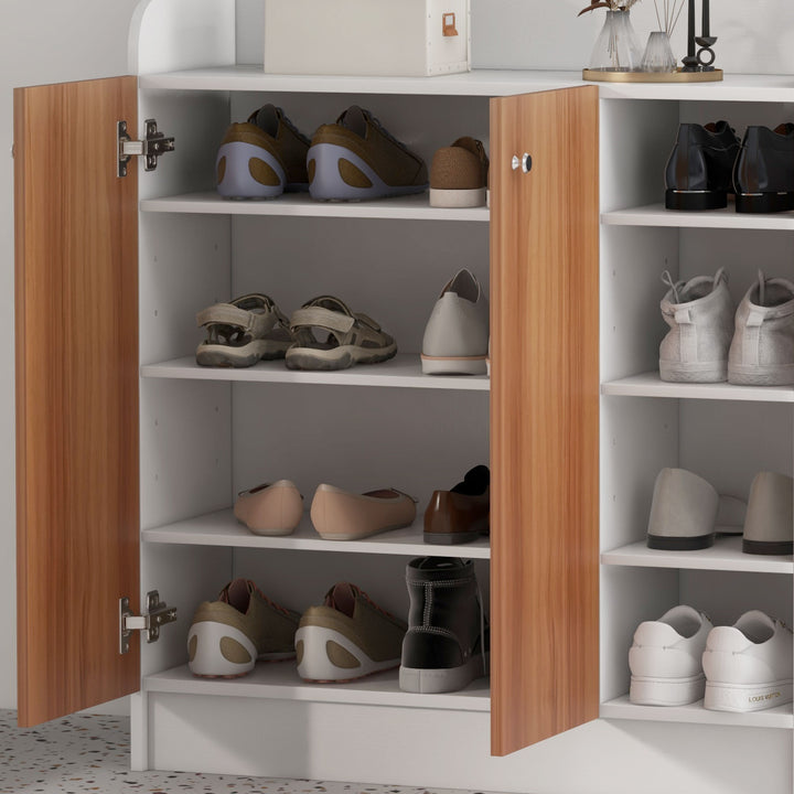Sapateira Armário Multiuso com 2 Portas Prateleiras Interiores e 4 Prateleiras Exteriores com Altura Ajustável 83x30x90 cm Madeira
