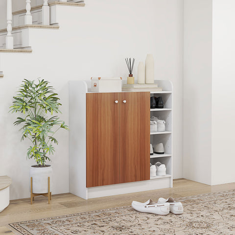 Sapateira Armário Multiuso com 2 Portas Prateleiras Interiores e 4 Prateleiras Exteriores com Altura Ajustável 83x30x90 cm Madeira