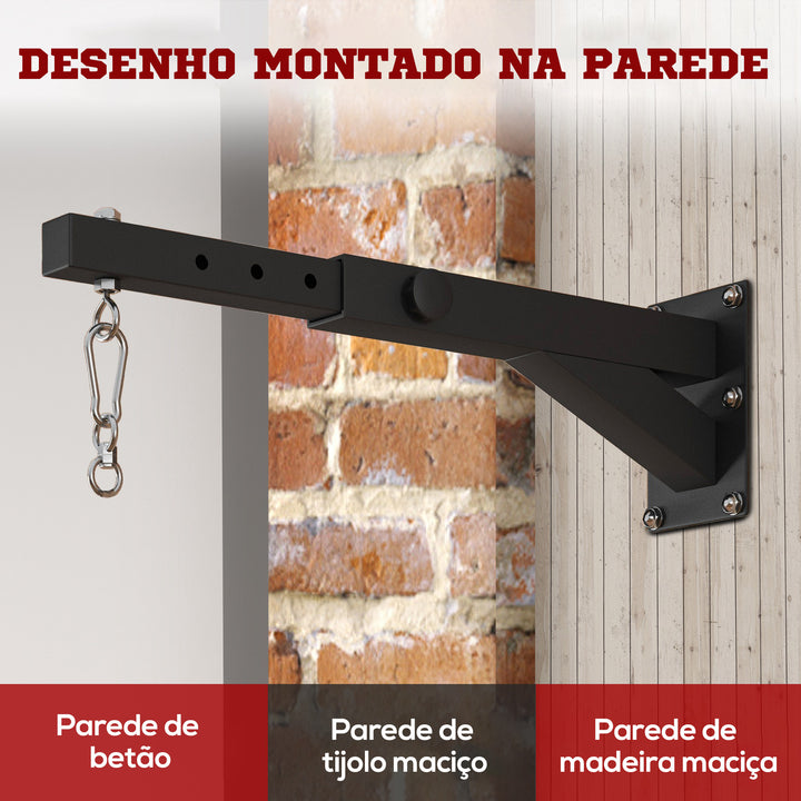 Suporte para Saco de Boxe de Parede com Distância Ajustável de 45-65 cm Gancho Giratório de 360° e Correntes para Treino em Ginásio e Casa Carga 60 kg Preto