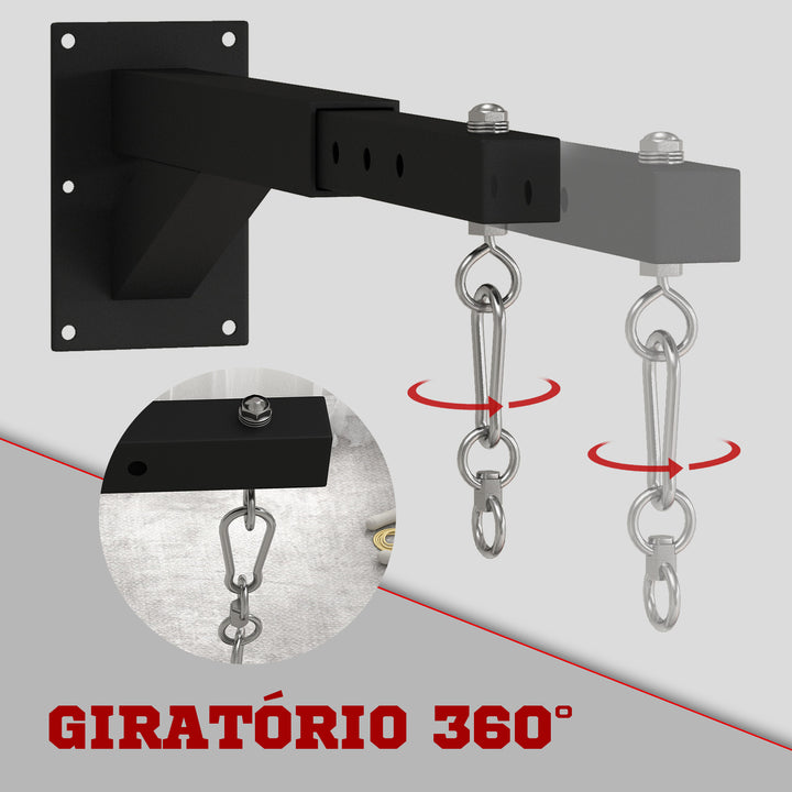 Suporte para Saco de Boxe de Parede com Distância Ajustável de 45-65 cm Gancho Giratório de 360° e Correntes para Treino em Ginásio e Casa Carga 60 kg Preto
