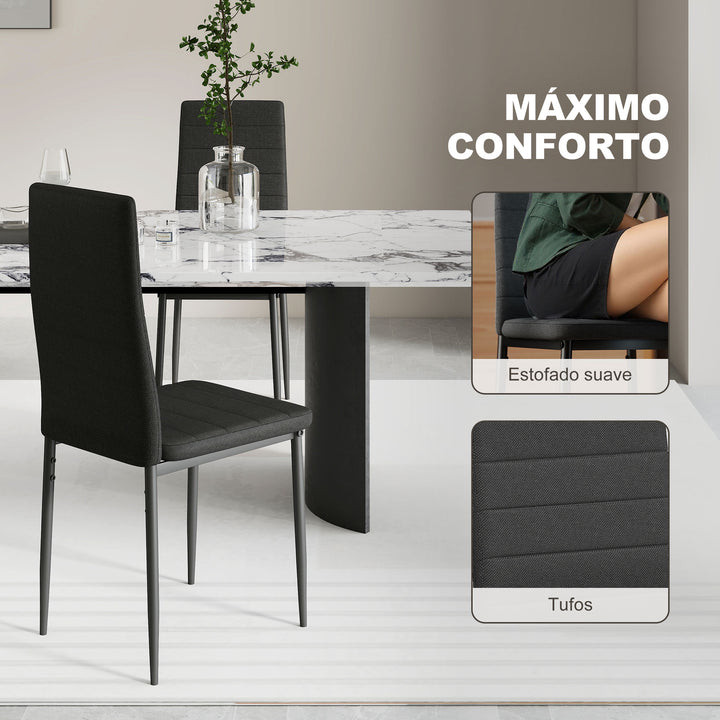 Conjunto de 6 Cadeiras de Sala de Jantar Estofadas em Linho com Pernas em Metal Cadeiras Modernas para Cozinha Quarto Suporta até 120 kg 41x50x97 cm Preto