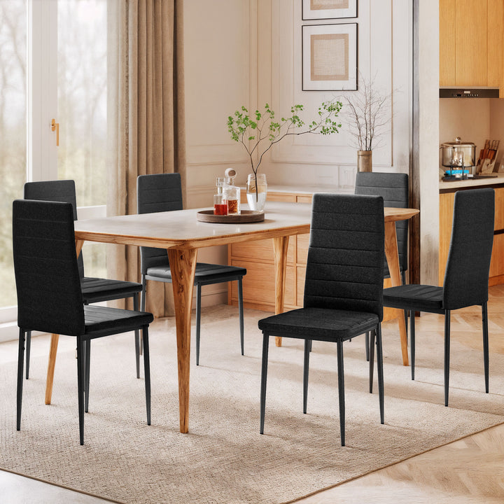 Conjunto de 6 Cadeiras de Sala de Jantar Estofadas em Linho com Pernas em Metal Cadeiras Modernas para Cozinha Quarto Suporta até 120 kg 41x50x97 cm Preto