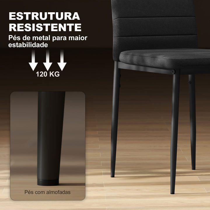 Conjunto de 6 Cadeiras de Sala de Jantar Estofadas em Linho com Pernas em Metal Cadeiras Modernas para Cozinha Quarto Suporta até 120 kg 41x50x97 cm Preto