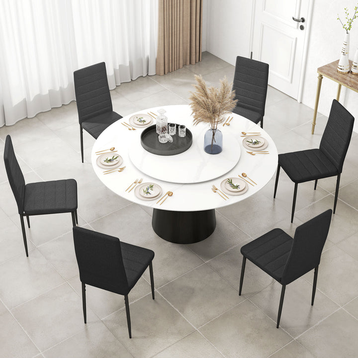 Conjunto de 6 Cadeiras de Sala de Jantar Estofadas em Linho com Pernas em Metal Cadeiras Modernas para Cozinha Quarto Suporta até 120 kg 41x50x97 cm Preto