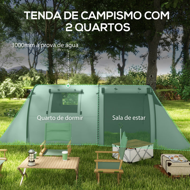 Tenda de Campismo Familiar para 3 Pessoas Tenda Campismo Dobrável Leve com Portas Janelas Gancho e Bolsa de Transporte Impermeável 3000 mm para Praia Caminhadas 470x220x150 cm Cinzento