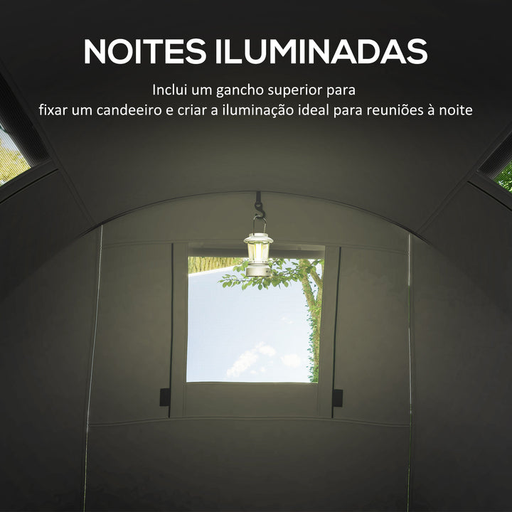 Tenda de Campismo Familiar para 3 Pessoas Tenda Campismo Dobrável Leve com Portas Janelas Gancho e Bolsa de Transporte Impermeável 3000 mm para Praia Caminhadas 470x220x150 cm Cinzento