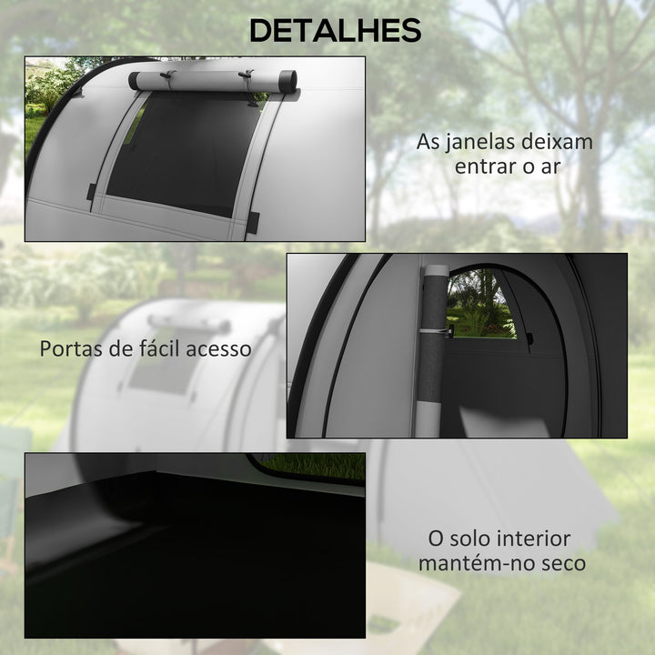 Tenda de Campismo Familiar para 3 Pessoas Tenda Campismo Dobrável Leve com Portas Janelas Gancho e Bolsa de Transporte Impermeável 3000 mm para Praia Caminhadas 470x220x150 cm Cinzento
