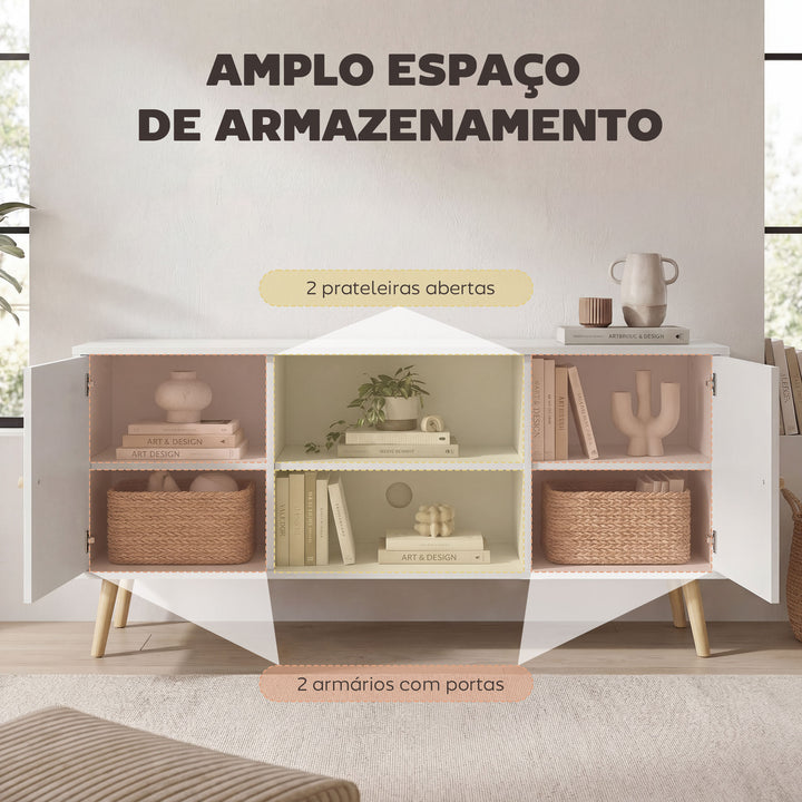 Móvel de TV de Sala de Estar Móvel para Televisores de até 55 Polegadas com 2 Portas 2 Prateleiras de Armazenamento para Escritório Dormitório 120x34x50cm Branco