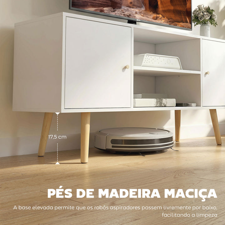 Móvel de TV de Sala de Estar Móvel para Televisores de até 55 Polegadas com 2 Portas 2 Prateleiras de Armazenamento para Escritório Dormitório 120x34x50cm Branco