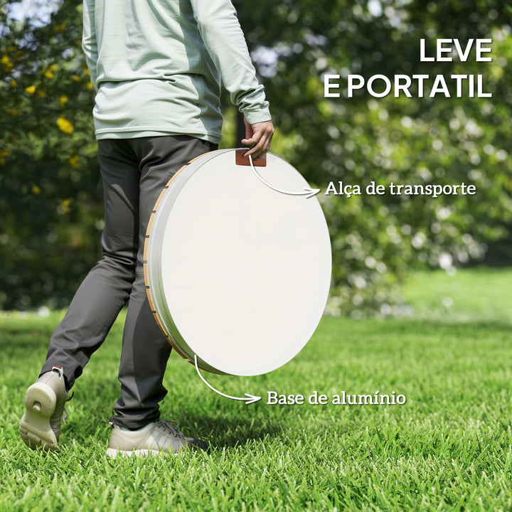 Kit de Duche de Jardim Portátil Duche Exterior de Chão Altura Ajustável até 4 m Estrutura de Alumínio Resistente à Água aos Raios UV para Campismo Piscina Praia Ø70,5x7,5 cm Madeira