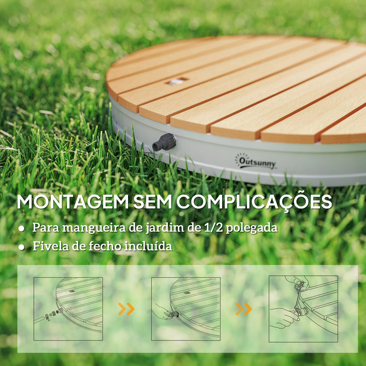 Kit de Duche de Jardim Portátil Duche Exterior de Chão Altura Ajustável até 4 m Estrutura de Alumínio Resistente à Água aos Raios UV para Campismo Piscina Praia Ø70,5x7,5 cm Madeira