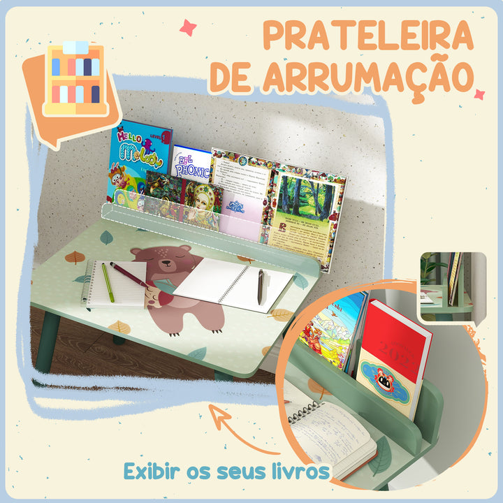 Mesa e Cadeira para Crianças Conjunto de 2 Peás de Mesa Infantil com Cadeira e Prateleira para Livros Secretária para Crianças acima de 3 Anos para Sala de Jogos Dormitório Verde