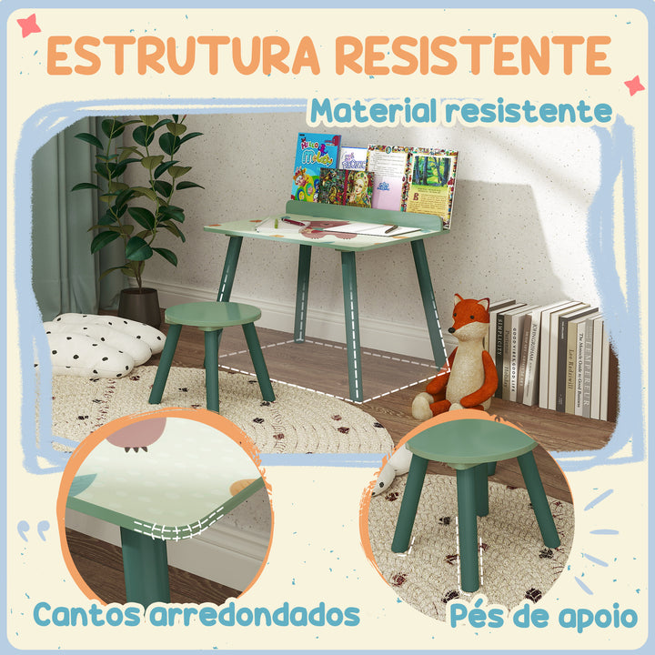 Mesa e Cadeira para Crianças Conjunto de 2 Peás de Mesa Infantil com Cadeira e Prateleira para Livros Secretária para Crianças acima de 3 Anos para Sala de Jogos Dormitório Verde