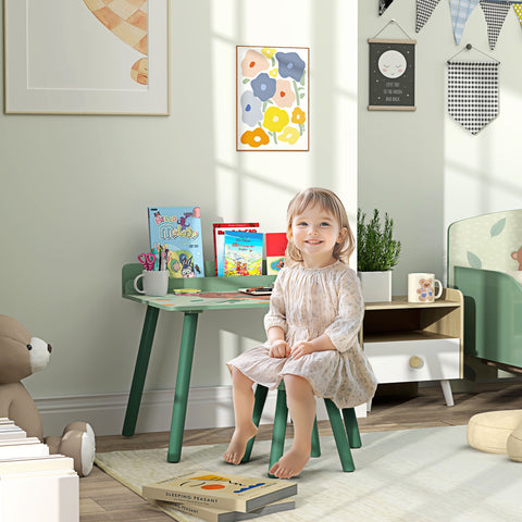 Mesa e Cadeira para Crianças Conjunto de 2 Peás de Mesa Infantil com Cadeira e Prateleira para Livros Secretária para Crianças acima de 3 Anos para Sala de Jogos Dormitório Verde