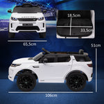 Carro Elétrico para Crianças acima de 3 Anos com Licença Land Rover Discovery Sport Carro Elétrico Infantil com Bateria 12V Controlo Remoto Faróis Buzina e Música 106x65,5x51 cm Branco