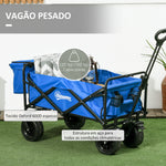 Carrinho de Transporte com Bolsa Térmica Removível Carrinho Dobrável com Alça Ajustável e Bolsa de Transporte Capacidade 100 kg para Campismo Praia 113x57x77-100 cm Azul