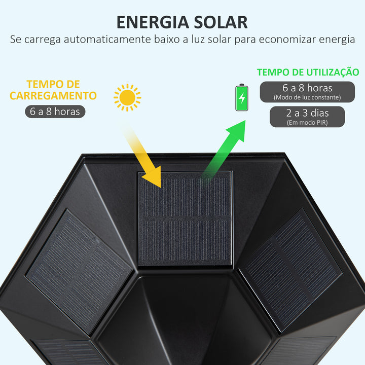 Candeeiro Solar Candeeiro Solar de Exterior com Painel Solar Ligar e Desligar Automático Resistente às Intempéries, Estrutura de Alumínio IP44 para Varanda Pátio 22x22x194 cm Preto