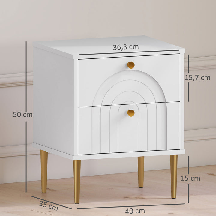 Conjunto de 2 Mesas de Cabeceira Mesas de Cabeceira para Dormitório com 2 Gavetas e Pés de Aço Estilo Moderno 40x35x50 cm Branco