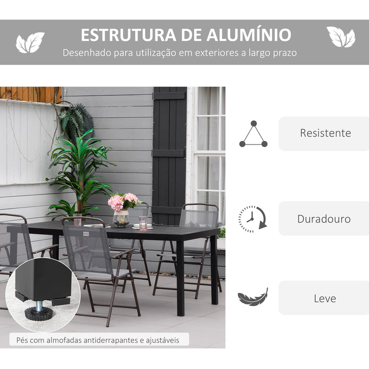 Mesa de Jardim Retangular Mesa de Exterior para 8 Pessoas com Bancada de Ripas e Estrutura de Alumínio para Terraço Balcão 190x90x74cm Preto