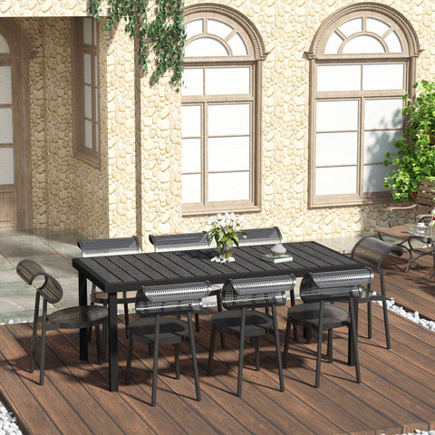 Mesa de Jardim Retangular Mesa de Exterior para 8 Pessoas com Bancada de Ripas e Estrutura de Alumínio para Terraço Balcão 190x90x74cm Preto