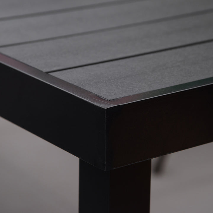 Mesa de Jardim Retangular Mesa de Exterior para 8 Pessoas com Bancada de Ripas e Estrutura de Alumínio para Terraço Balcão 190x90x74cm Preto