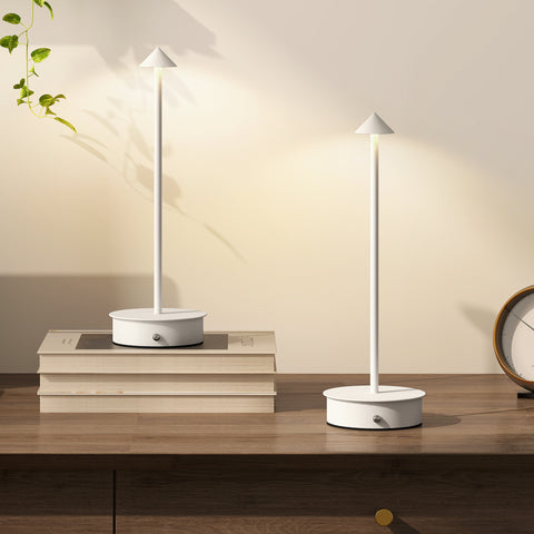 Conjunto de 2 Candeeiros de Mesa Recarregáveis por USB Reguláveis com Controlo Táctil 3000K/4500K/6500K Luz LED Incluída para Quarto Sala ou Escritório Ø10x30 cm Branco