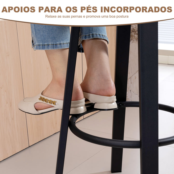 Conjunto de 2 Bancos de Bar Bancos Altos de Cozinha Giratórios Estofados em PU com Encosto Estrutura de Metal Apoio para os Pés Assento a 76,5 cm de Altura Castanho Escuro