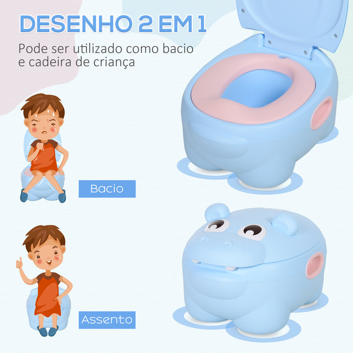 Bacio infantil penico para bebê removível em forma de hipopótamo com alças 40x30x23cm Carga 25kg Azul