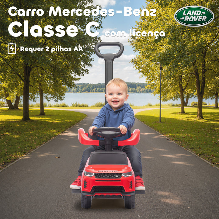 Carro Andador 2 em 1 para Crianças de 18-36 Meses Carro Andador Land Rover Discovery com Espaço de Armazenamento Buzina Volante Pega de Empurrar e Barra Removíveis 84x40x94,5 cm Vermelho