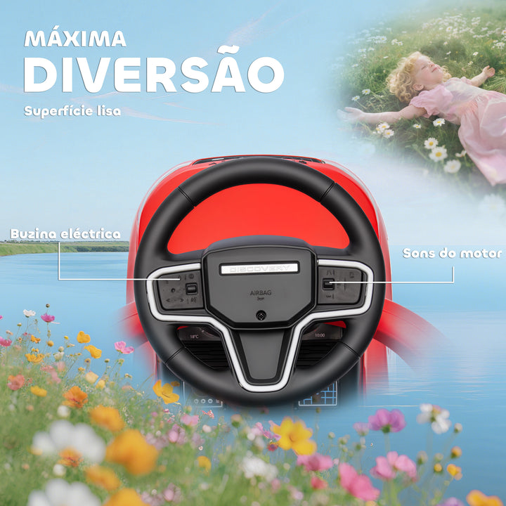 Carro Andador 2 em 1 para Crianças de 18-36 Meses Carro Andador Land Rover Discovery com Espaço de Armazenamento Buzina Volante Pega de Empurrar e Barra Removíveis 84x40x94,5 cm Vermelho