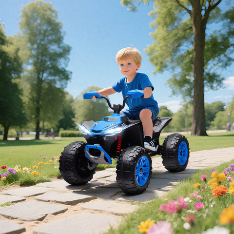 Quadricilo Elétrico para Crianças 24V para 3-8 Anos com 2 Lugares 2 Motores Velocidade até 6,5 km/h Rodas com Suspensão Faróis Buzina Música e USB 109x68,5x76 cm Azul