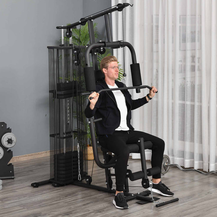 Multi Estação de Musculação com Estribo para Pernas Placas de Peso de 45kg Carga Máxima 120kg para Treinamento Fitness em Casa Academia 150x110x210cm Preto
