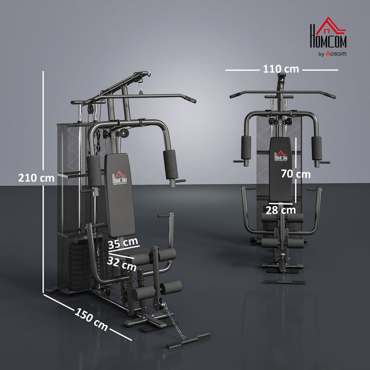 Multi Estação de Musculação com Estribo para Pernas Placas de Peso de 45kg Carga Máxima 120kg para Treinamento Fitness em Casa Academia 150x110x210cm Preto