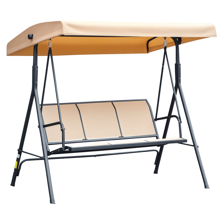 Baloiço de Jardim Exterior de 3 Lugares com Toldo Reclinável Baloiço de Jardim com Assento Respirável e Estrutura de Aço para Terraço ou Varanda 175x118x159 cm Bege