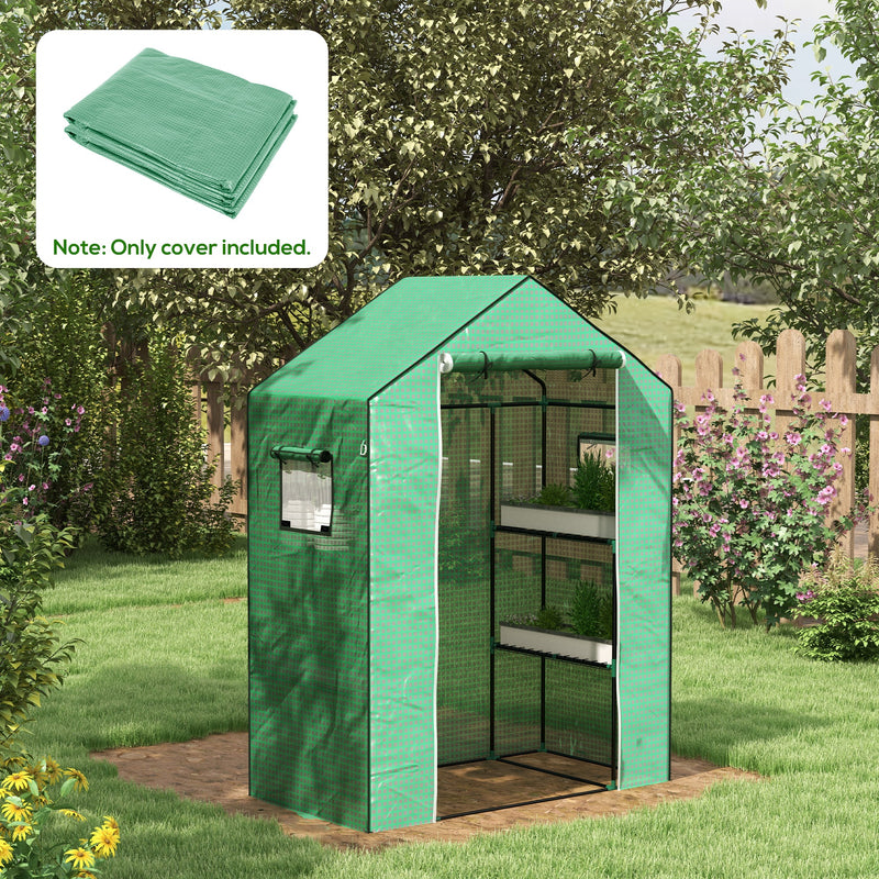 Cobertura para Estufa 140x73x190 cm Cobertura de Substituição para Estufa com Janela, Porta com Fecho Éclair, Anti-UV, Proteção de Plantas para Jardim, Verde