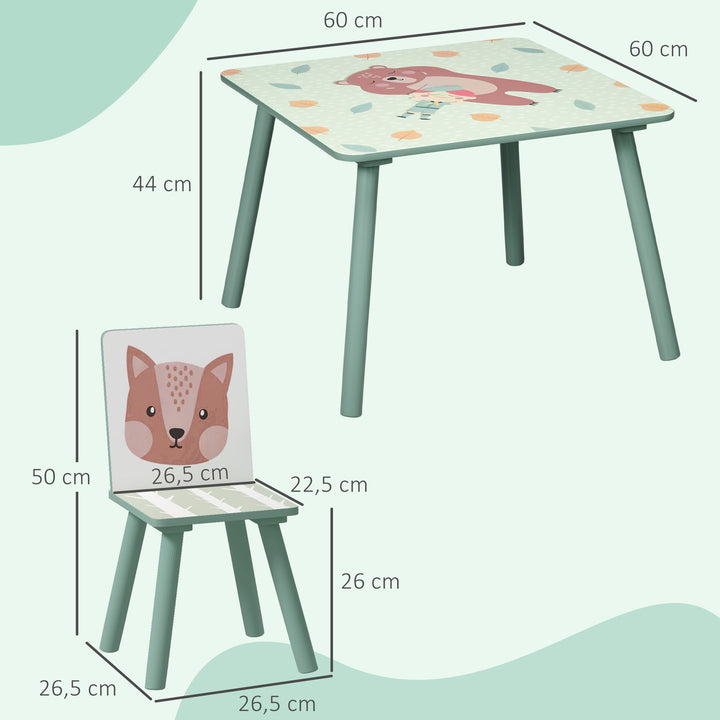 Conjunto de Mesa e Cadeiras para Crianças de 3 Peças Mesa Infantil com 2 Cadeiras Conjunto de Móveis para Atividades com Crianças de 3-8 Anos para Dormitório Sala de Jogos Verde