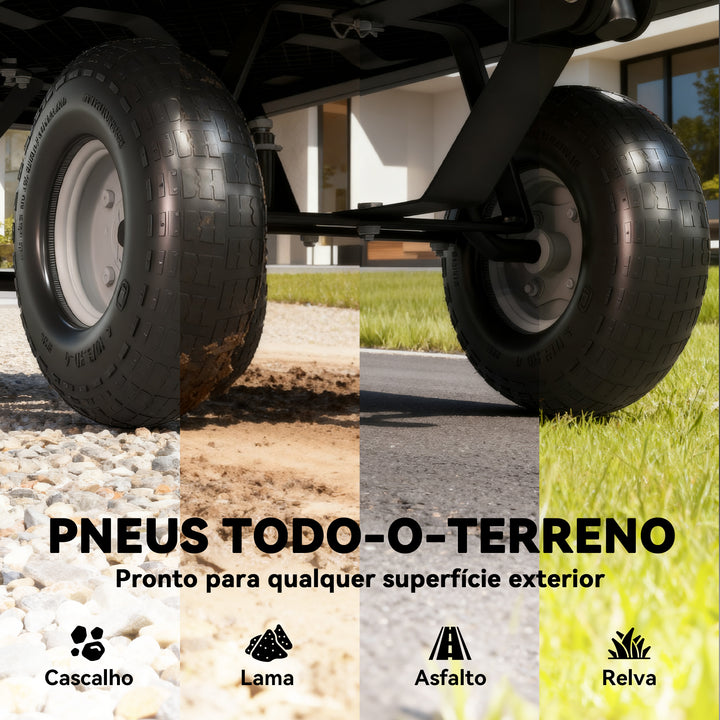 Carrinho de Transporte com Rodas Grandes Carrinho de Jardim com Guiador Giratório Ajustável e Bolsa Impermeável Removível Carga 300 kg Carrinho de Praia 105x51x54 cm Preto