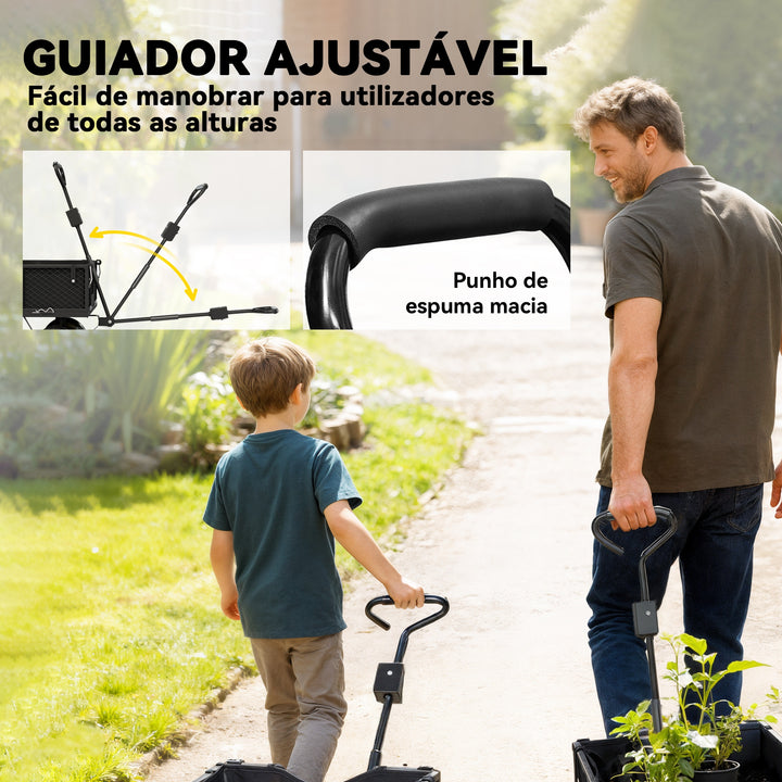 Carrinho de Transporte com Rodas Grandes Carrinho de Jardim com Guiador Giratório Ajustável e Bolsa Impermeável Removível Carga 300 kg Carrinho de Praia 105x51x54 cm Preto