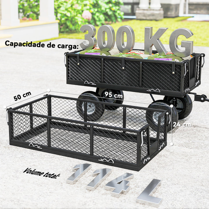 Carrinho de Transporte com Rodas Grandes Carrinho de Jardim com Guiador Giratório Ajustável e Bolsa Impermeável Removível Carga 300 kg Carrinho de Praia 105x51x54 cm Preto