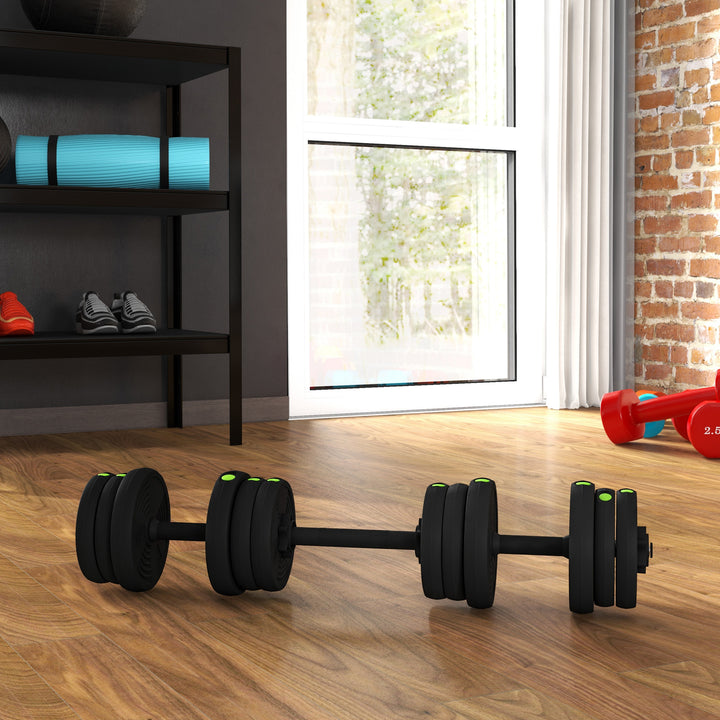 Kit de Halteres 20kg 2 em 1 Jogo de Pesos com Barra de Pesos Pega Antiderrapante para Treino de Força em Casa Ginásio Escritório Preto e Verde