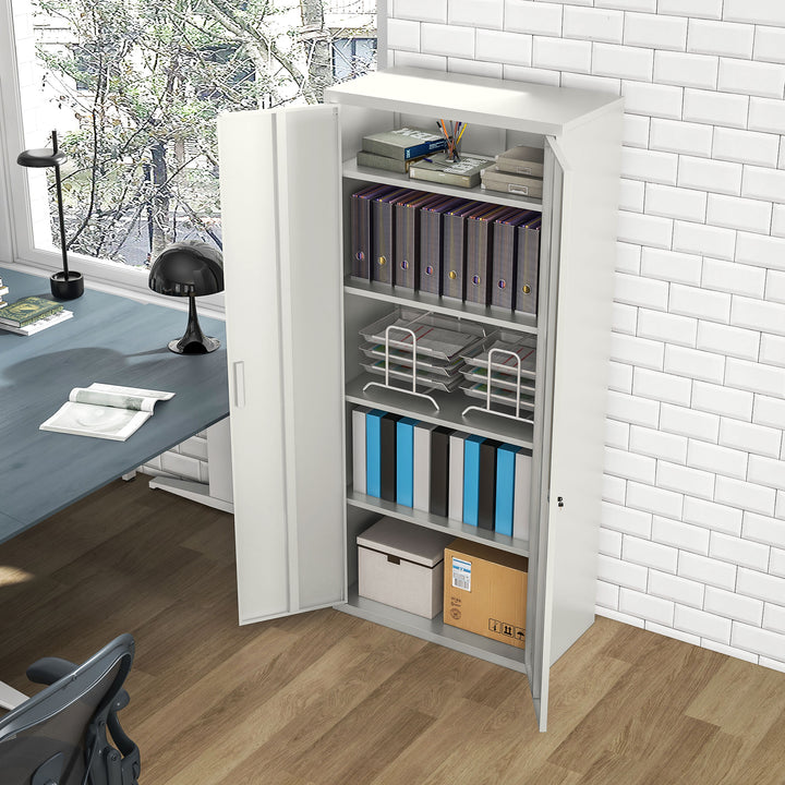 Armário para Arquivos de 5 Níveis com Chaves Prateleiras Ajustáveis Armário de Arquivos Metálico para Escritório Estudio Sala de Estar 80x40x180 cm Branco