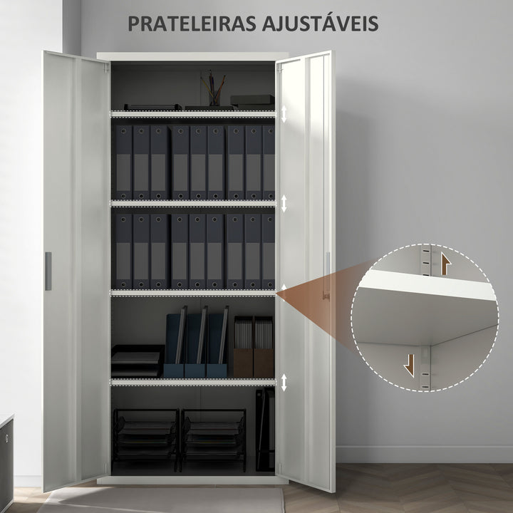 Armário para Arquivos de 5 Níveis com Chaves Prateleiras Ajustáveis Armário de Arquivos Metálico para Escritório Estudio Sala de Estar 80x40x180 cm Branco