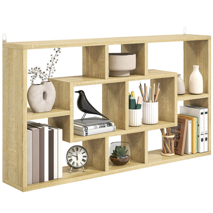 Estante de Parede Decorativa Estante para Livros CDs Prateleiras Flutuantes com 8 Cubos 85x14,5x47,5 cm Carga 20kg para Escritório Estúdio Sala de Estar Carvalho