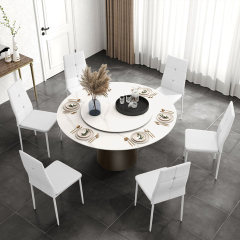 Conjunto de 6 Cadeiras de Sala de Jantar Estofadas em PU Cadeiras de Cozinha com Encosto Alto com Botões e Pernas de Aço Desenho Moderno para Sala de Estar Quarto 41x50x97 cm Branco
