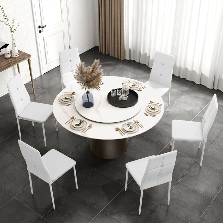 Conjunto de 6 Cadeiras de Sala de Jantar Estofadas em PU Cadeiras de Cozinha com Encosto Alto com Botões e Pernas de Aço Desenho Moderno para Sala de Estar Quarto 41x50x97 cm Branco