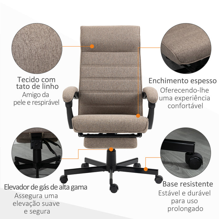 Cadeira de Escritório Giratória Cadeira de Escritório Reclinável com Altura Ajustável Apoio para os Braços Apoio para os Pés Retrátil para Sala de Estar Escritório Estúdio Carga 20kg 68x67x106-114cm Marrom