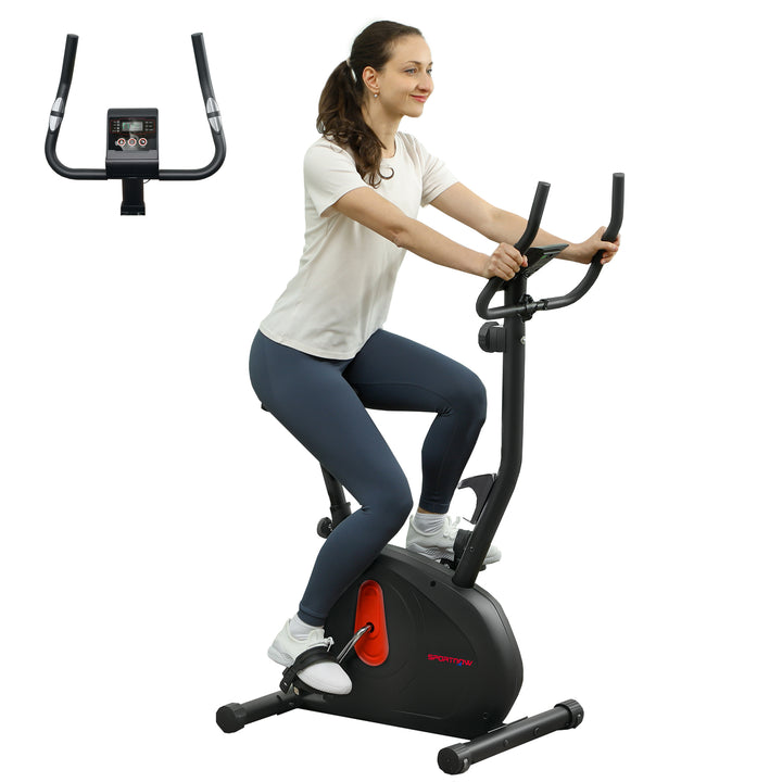 Bicicleta Estática Silenciosa com 8 Níveis de Resistência Magnética Sensor de Frequência Assento Ajustável Ecrã LCD e Suporte para Telemóvel Carga 100 kg 88x50,5x131,5 cm Preto