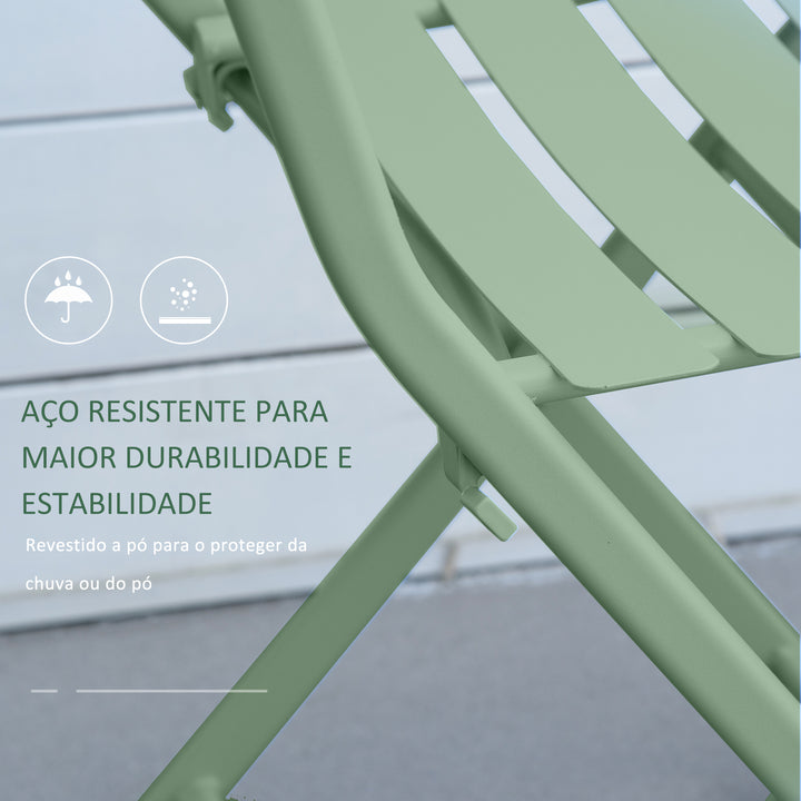 Conjunto de Móveis de Jardim Dobráveis Conjunto de 1 Mesa Redonda e 2 Cadeiras de Varanda com Estrutura de Aço para Pátio Verde Escuro