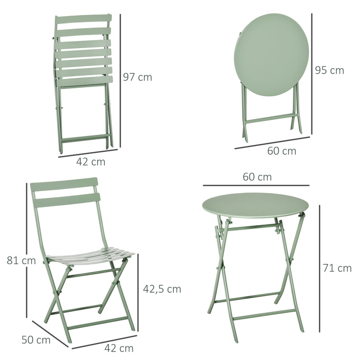 Conjunto de Móveis de Jardim Dobráveis Conjunto de 1 Mesa Redonda e 2 Cadeiras de Varanda com Estrutura de Aço para Pátio Verde Escuro