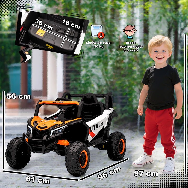 Carro Elétrico para Crianças 12V UTV com 2 Motores Controlo Remoto 2,4G Velocidade até 7 km/h Sistema de Suspensão Faróis USB para Crianças acima de 3 Anos 96x61x56 cm Laranja
